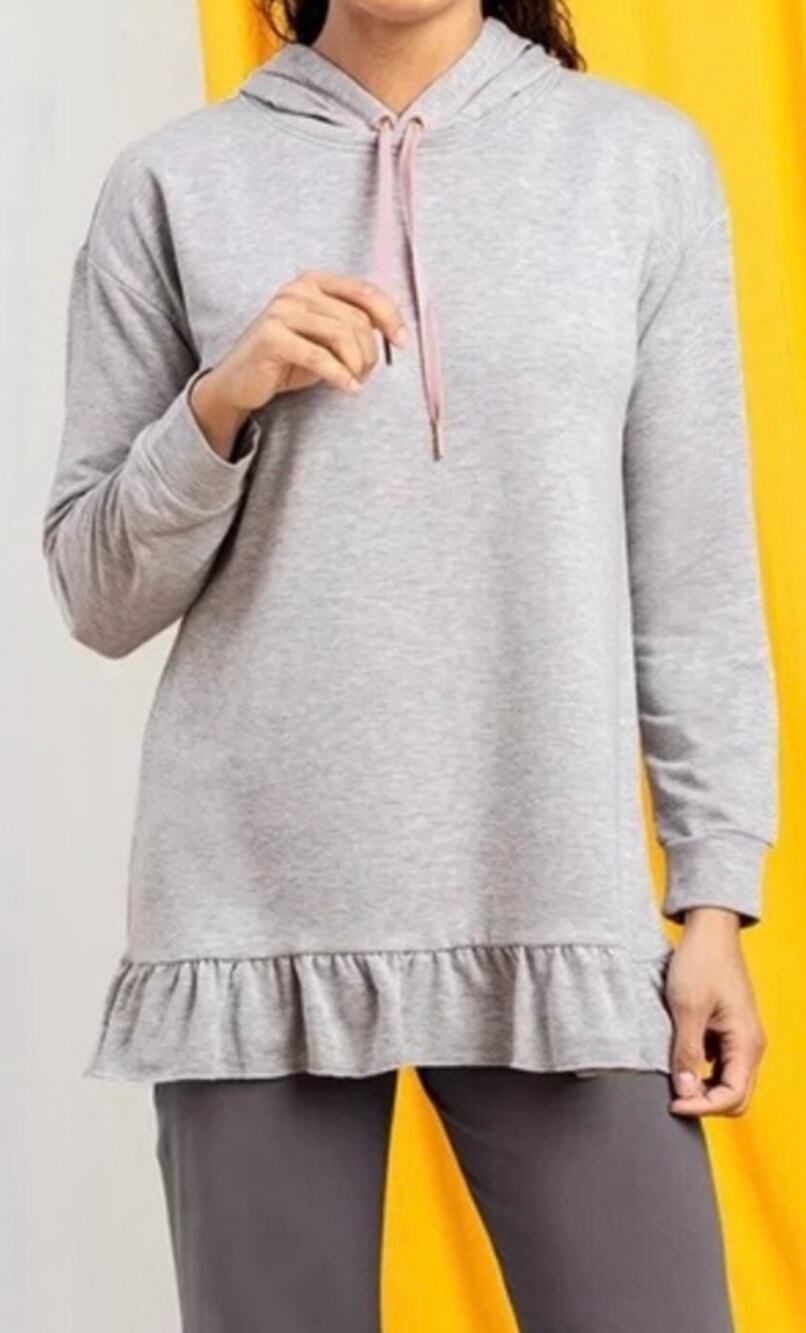 Matilda Jane Large gray Let's Go Together Gotta Run tunic hoodie ruffled hem